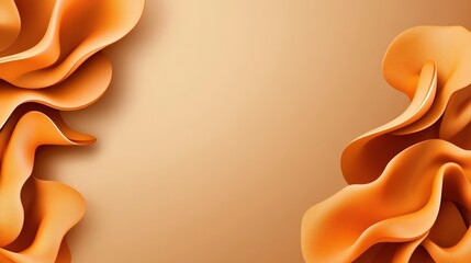 Poster - abstract design of symmetrical clusters of soft, flowing orange shapes against a muted background ev
