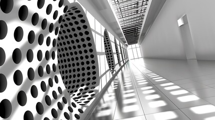 Poster - A modern building interior hallway with patterned circular structures
