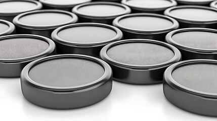 Poster - Many metallic circular objects are arranged across a white surface