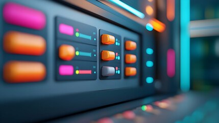 Poster - Closeup of Futuristic Control Panel with Neon Lights