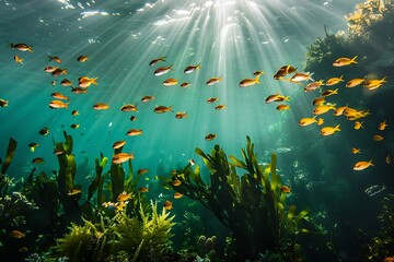 Wall Mural - underwater scene of coral reefs and other sea creatures in deep waters