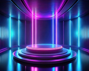 Poster - An abstract, futuristic, neon-lit stage is ideal for a display 