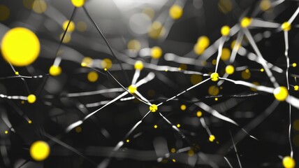Poster - This abstract image showcases a digital network system with interconnected lines and vibrant yellow nodes, representing artificial intelligence concepts in a modern aesthetic.