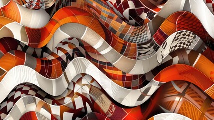 Poster - A vibrant abstract digital artwork featuring complex patterns in warm tones. This visually striking piece showcases dynamic waves and intricate textures.
