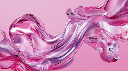 Wall Mural - reflective pink fluid art with wavy shapes on a soft backdrop