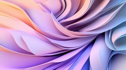 Poster - Abstract close-up of swirling, pastel-colored paper or fabric shapes in beautiful peach, lavender, and light blue shades creating dynamic flowing art