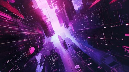 Poster - A stunning abstract representation of a cyberpunk cityscape featuring vibrant colors and intricate lines, evoking a sense of futuristic urban energy and design.