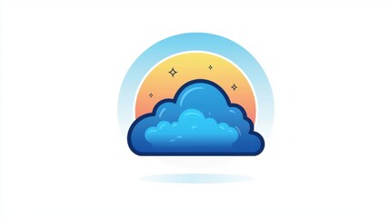 Poster - A stylized illustration of clouds with a colorful sunset background, featuring soft blues and warm oranges, creating a serene atmosphere.