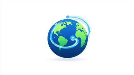 Poster - A stylized illustration of Earth with green continents and blue oceans, surrounded by dynamic lines representing movement or connectivity.