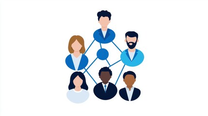 Poster - Illustration of diverse people connected by lines, symbolizing teamwork and collaboration in a professional setting.