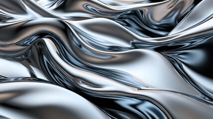 Poster - abstract close-up of flowing reflective metallic liquid exhibiting undulating waves and highlights s