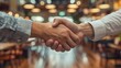 © Molly P - Picture of people hand shaking for business or job relationship in commercial concept. Friendly atmosphere for strategy management. Working of company sell product to customer for organization. AIG53.