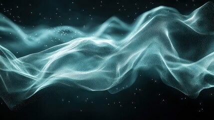 Poster - Abstract blue ethereal wave with luminous particles and deep space backdrop showcasing elegance and modern design for digital screens