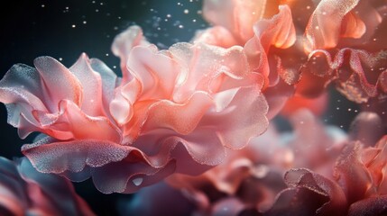Poster - Abstract delicate translucent petals pink coral art bloom on dark blackground macro soft focus
