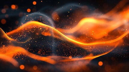 Poster - Dazzling orange fractal wave with bokeh particles a high resolution abstract graphic motion background