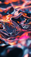 Poster - Abstract flowing metal surface of orange blue and pink hues with reflections and waves