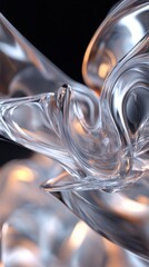 Poster - Elegant clear glass forms interplay capturing light and motion against dark background abstract visual design fluidity
