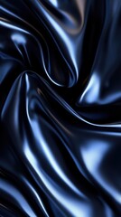 Poster - Soft Deep Blue Metallic Fabric Draping with Elegant Folds Creating Fluid Texture for Modern Background