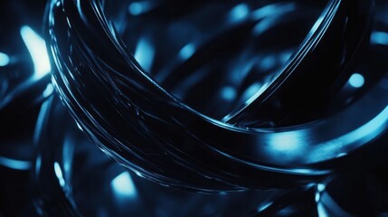 Poster - Abstract Metallic Sculpture Radiating Blue Light Creating a Modern Dark and Shiny Look Close Up