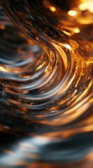 Poster - Abstract Liquid Motion with Golden Hue Fluid Art Texture Reflective Surface Light Play Artistic Composition Creative Wallpaper