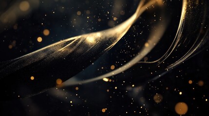 Poster - Elegant Gold Dust Waves Flowing on Dark Background a Mesmerizing Display of Light and Shadow Aesthetics