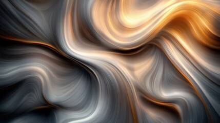 Poster - Abstract flowing metallic waves with subtle gold accents create a captivating modern artwork in elegant simplicity