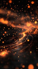 Poster - Abstract golden particle stream on dark background creating cosmic or festive mood ideal for digital design
