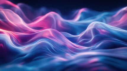 Poster - Abstract wave pattern of magenta and blue light futuristic digital landscape with glowing dots