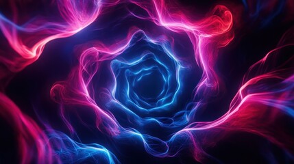 Poster - Mesmerizing Nebula Abstract Tunnel A Dynamic Stream of Energy Radiating with Neon Pink and Blue Light on Dark Space