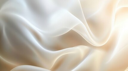 Poster - Soft Waves of Creamy White Silk Fabric Flowing in the Sunlit Studio Creating a Serene Elegance