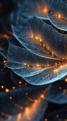 Poster - Captivating indigo petals with glowing orange details in intricate detail floral close up abstract