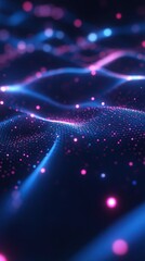 Poster - Abstract Pink and Blue Data Landscape with Glowing Particles Futuristic Neural Network Backdrop