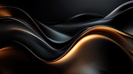 Poster - Abstract wave pattern with dynamic contrast black glossy gradient surfaces and golden light shimmer