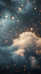 Poster - Dreamy celestial scene featuring soft clouds sparkling lights with magical atmosphere and dark blue background