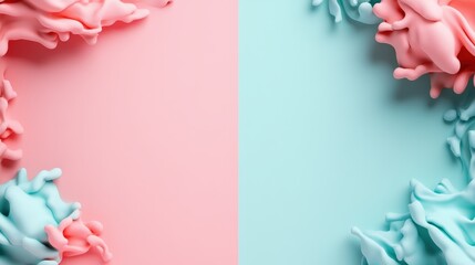 Poster - pink and light blue liquid splashes create a vibrant frame on a beautifully split background showcas