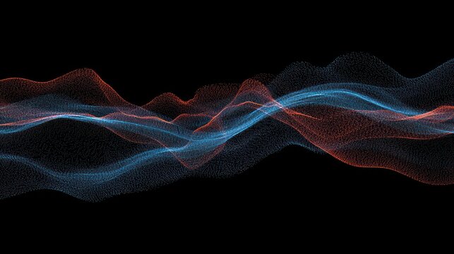 Abstract Waveform, Digital Flow, Black Background,  Data Visualization