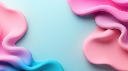 Poster - Abstract pastel gradient waves in pink and blue framing a soft light blue background creating a dreamy and ethereal aesthetic for design use
