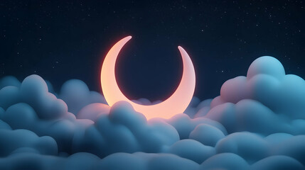 Poster - Crescent Moon Above Clouds at Night