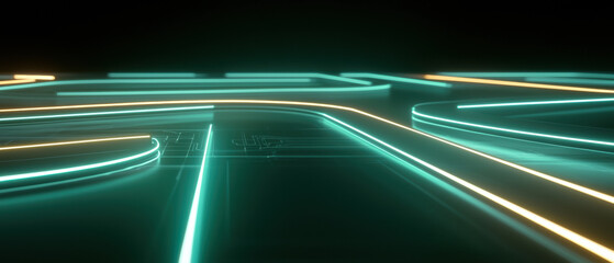 Poster - Futuristic neon tech curves create mesmerizing abstract surface, showcasing vibrant colors and intricate designs that evoke sense of innovation