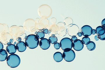 Poster - Abstract Molecular Bubbles: Capturing the essence of scientific exploration, this image features a captivating arrangement of blue and clear bubbles.