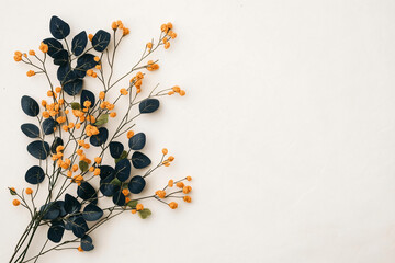Poster - Floral Delight: A captivating composition of delicate blossoms and lush foliage, gracefully arranged against a pristine background. This image embodies the beauty of nature and offers a fresh.