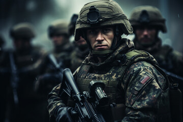 Leinwandbilder - Generated with ai close up portrait of a soldier with a weapon during a military operation