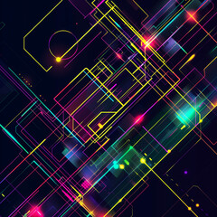 Aufkleber - An abstract wallpaper with vibrant neon lines and geometric shapes on a dark background.