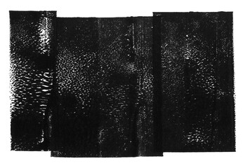Poster - linocut, relief printing layered rectangle grungy texture. black and white artistic linocutting text