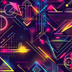 Aufkleber - An abstract wallpaper with vibrant neon lines and geometric shapes on a dark background.