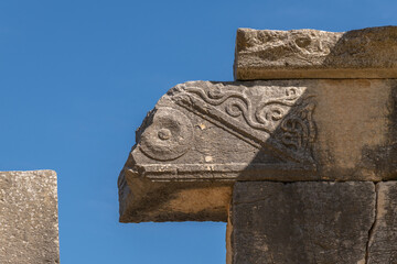 close up of details of a window of the ancient bar'am synagogue in bar'am national park in northern 
