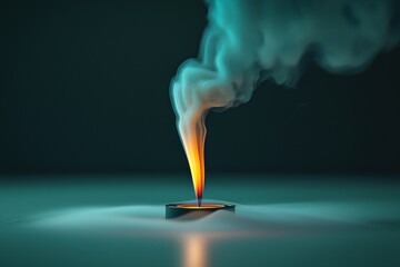 Poster - Mesmerizing shot of a candle flame transitioning into teal smoke against a minimalist teal background, creating a striking visual metaphor for transformation and ethereal beauty.