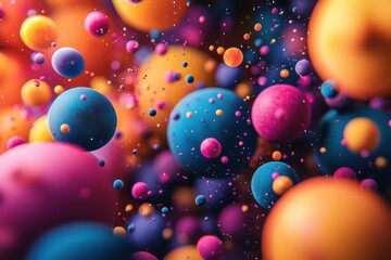 Poster - A vibrant array of colorful spheres in shades of blue, pink, and yellow, creating a whimsical and dynamic abstract composition with a playful and energetic feel.