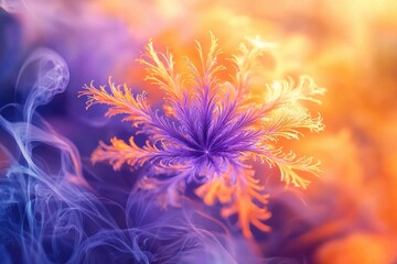 Poster - A mesmerizing digital art piece featuring an ethereal flower with purple and orange hues, surrounded by swirls of smoke and dreamlike colors and gradients.