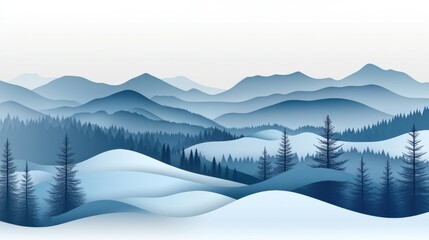 Leinwandbilder - Serenity of winter mountains and pine trees in layered paper cut design under a peaceful blue sky Generative AI